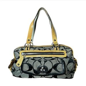 Vintage Y2K Coach Canvas Monogram Patent Yellow Cargo Shoulder Bag